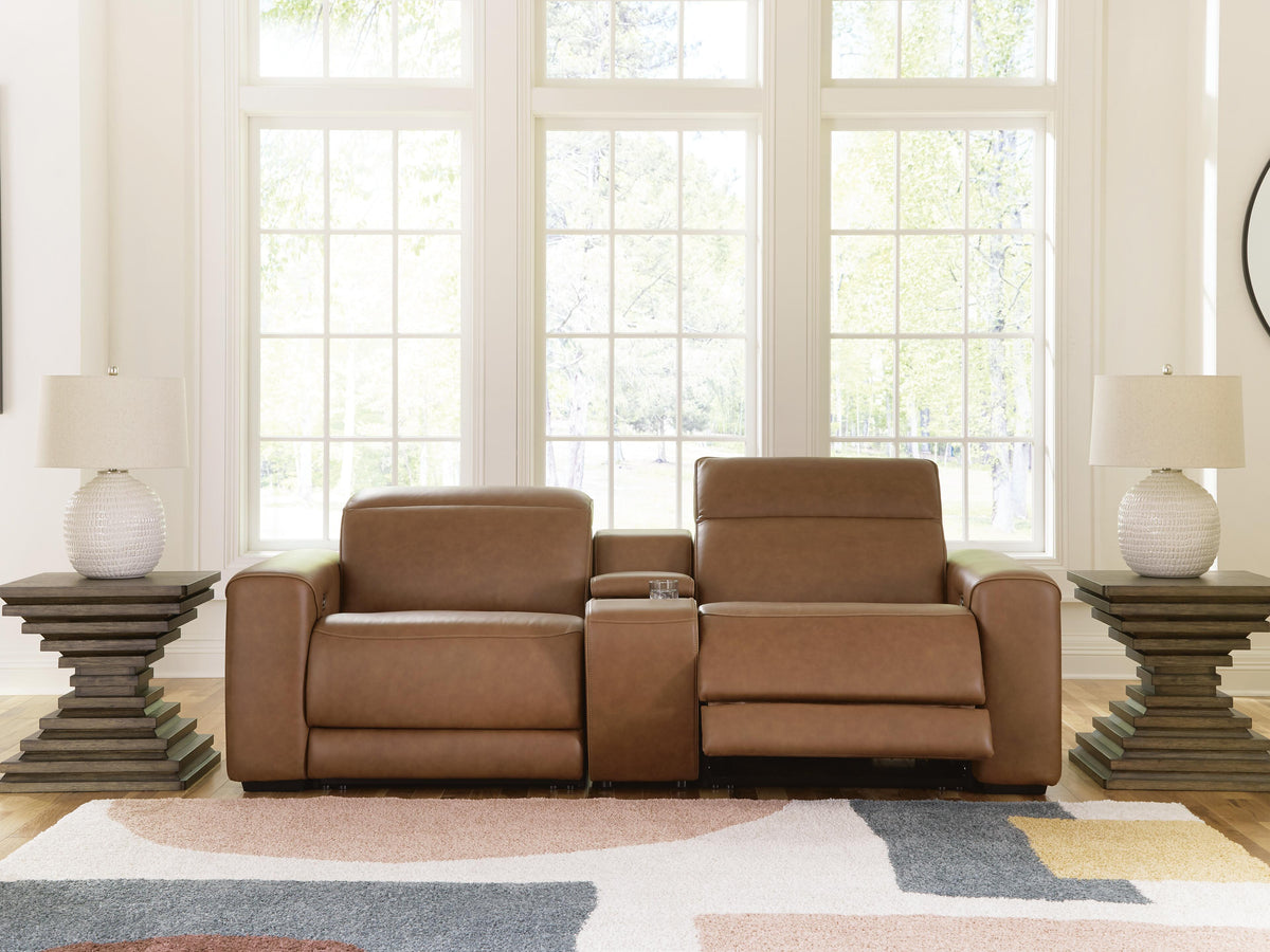 Magic Man 2-Piece Power Reclining Sectional Loveseat with Console Leather