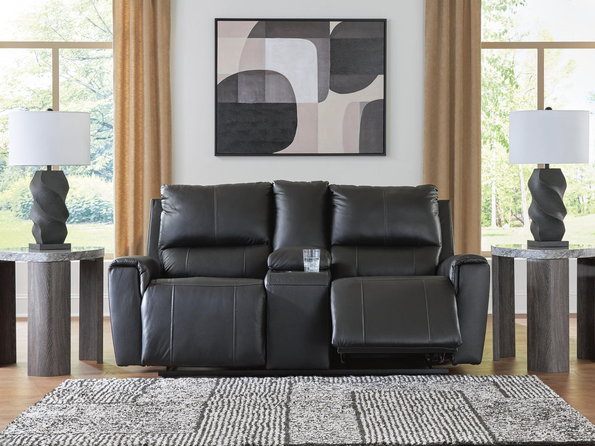 Glossmore DBL Rec Loveseat w/Console Leather