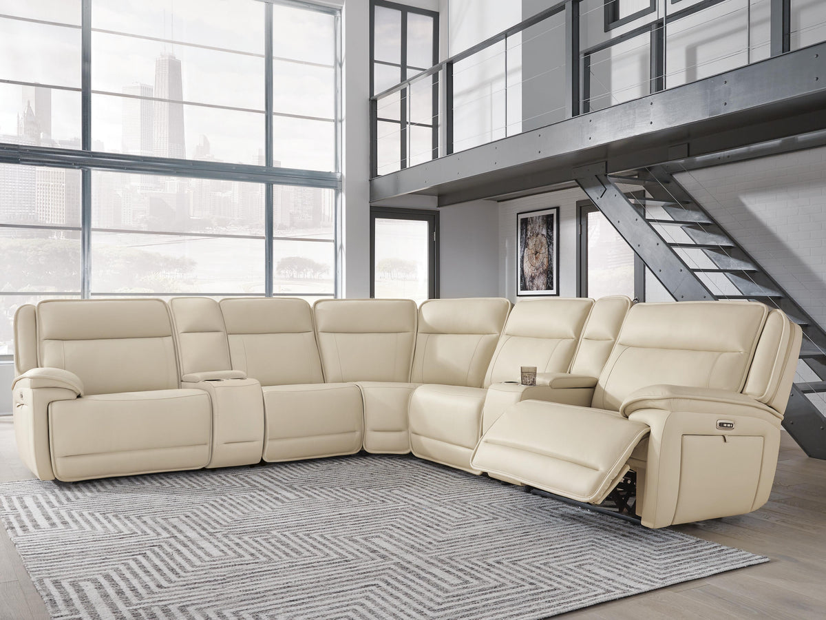 Double Deal 7-Piece Reclining Sectional with 2 Consoles Leather