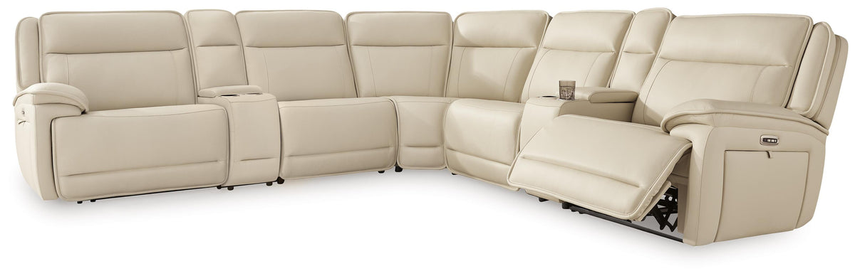 Double Deal 7-Piece Reclining Sectional with 2 Consoles Leather