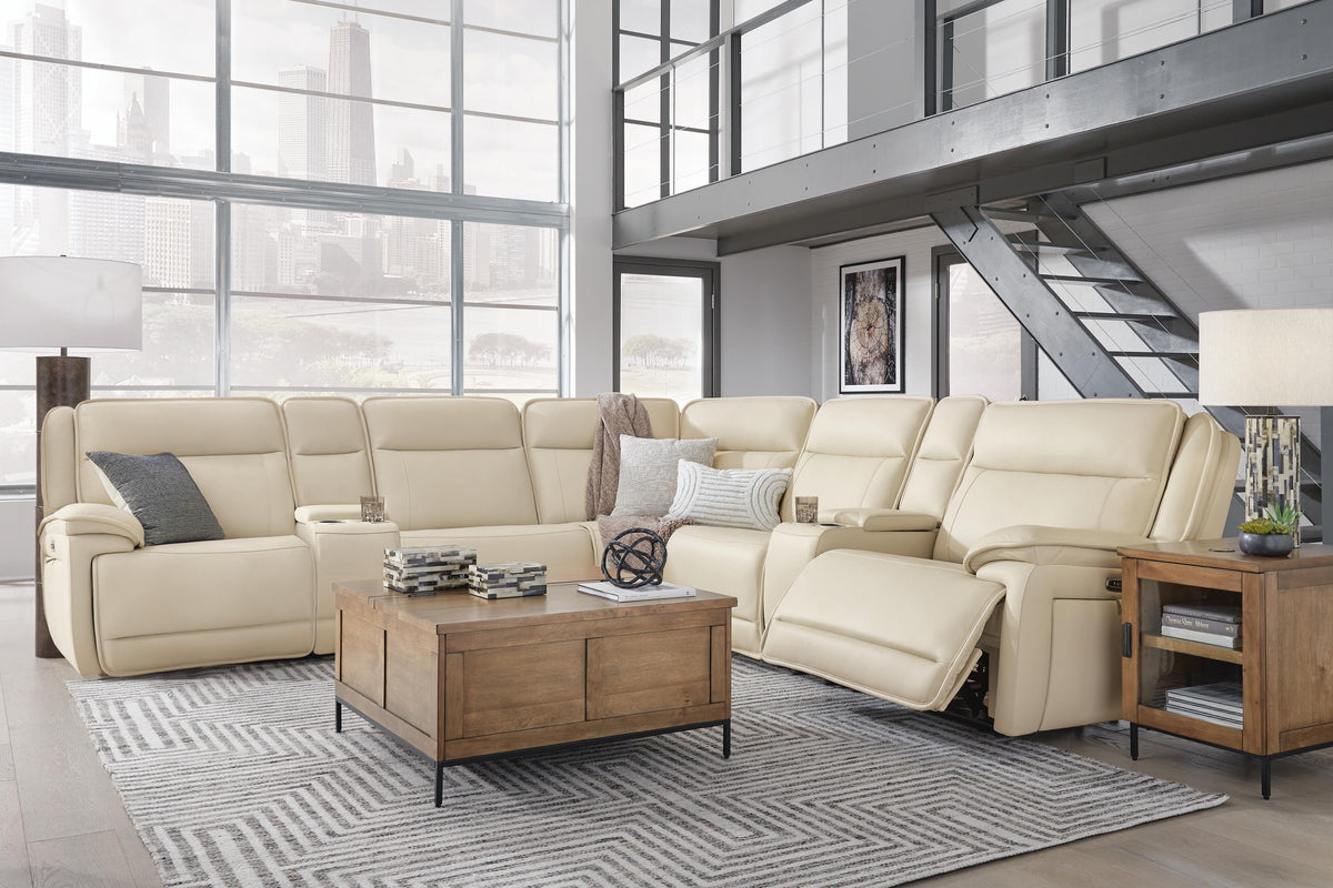 Double Deal 7-Piece Reclining Sectional with 2 Consoles Leather