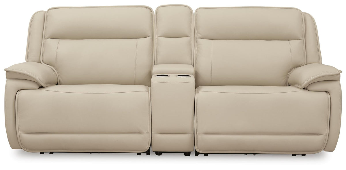 Double Deal 3-Piece Power Reclining Loveseat Sectional with Console Leather