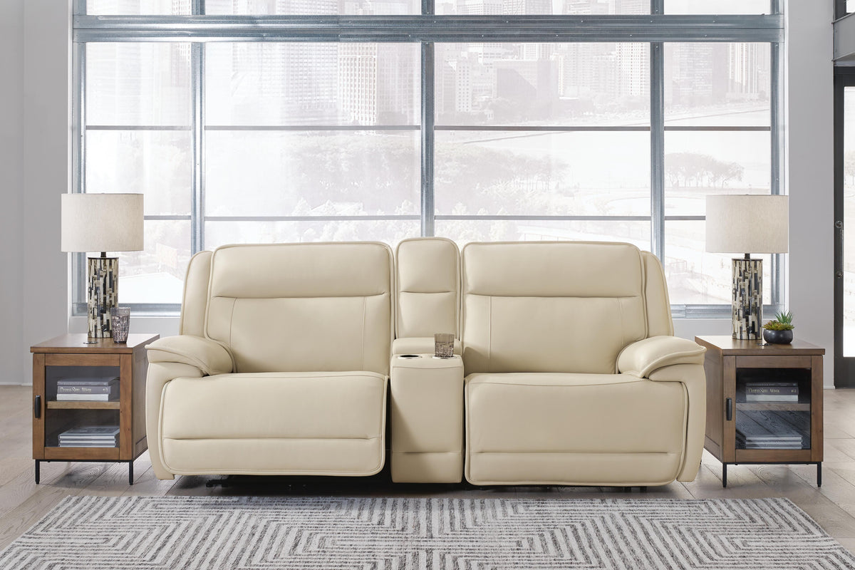 Double Deal 3-Piece Power Reclining Loveseat Sectional with Console Leather