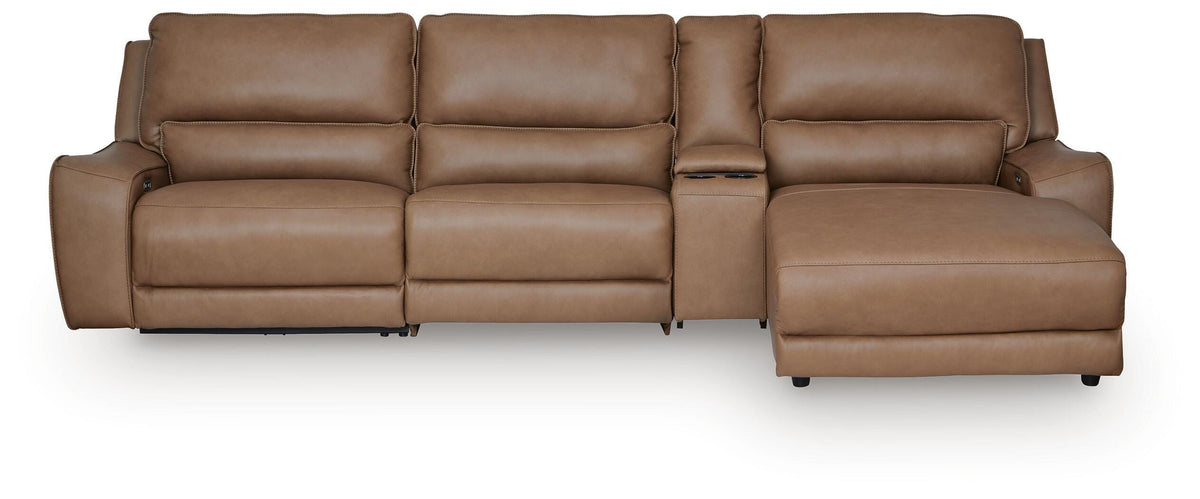 DeepWakes 4-Piece Reclining Sectional with Chaise and Storage Console Leather