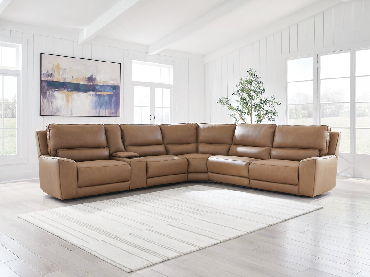 DeepWakes 6-Piece Reclining Sectional with Storage Console Leather