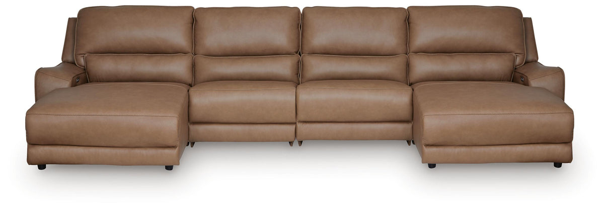 DeepWakes 4-Piece Reclining Sectional with Double Chaise Leather