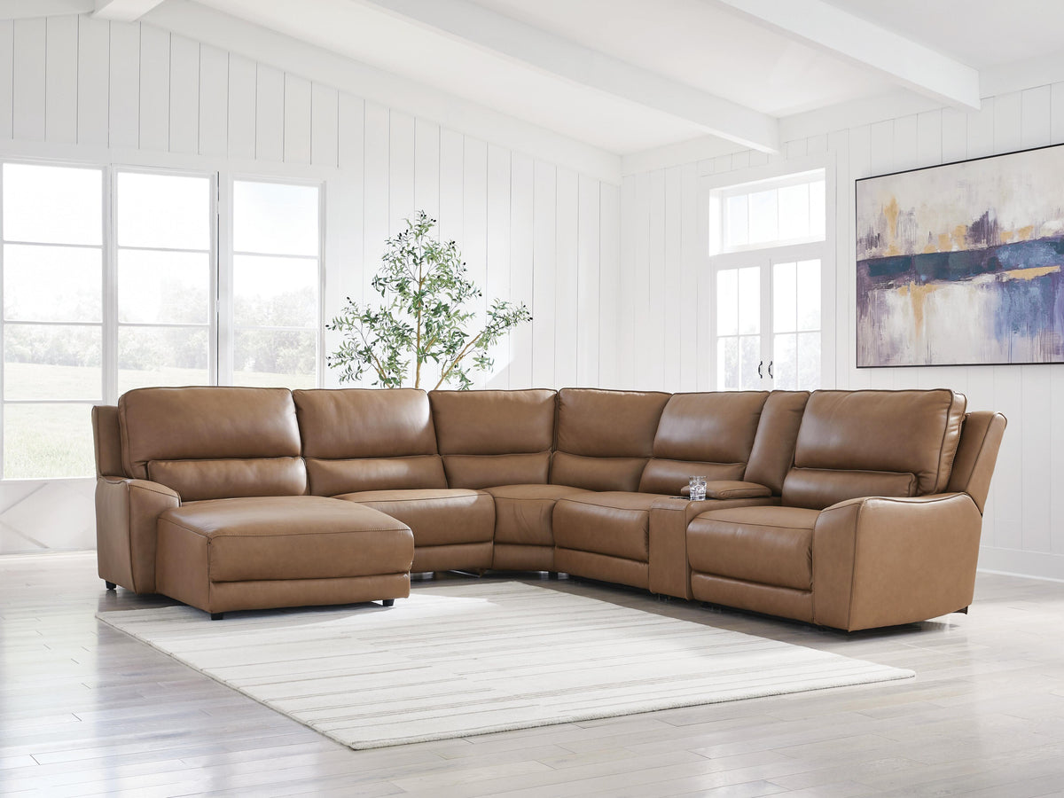 DeepWakes 6-Piece Power Reclining Sectional with Chaise Leather