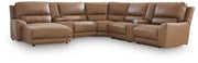 DeepWakes 7-Piece Reclining Sectional with Chaise and Storage Consoles Leather