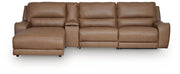DeepWakes 4-Piece Reclining Sectional with Chaise and Storage Console Leather