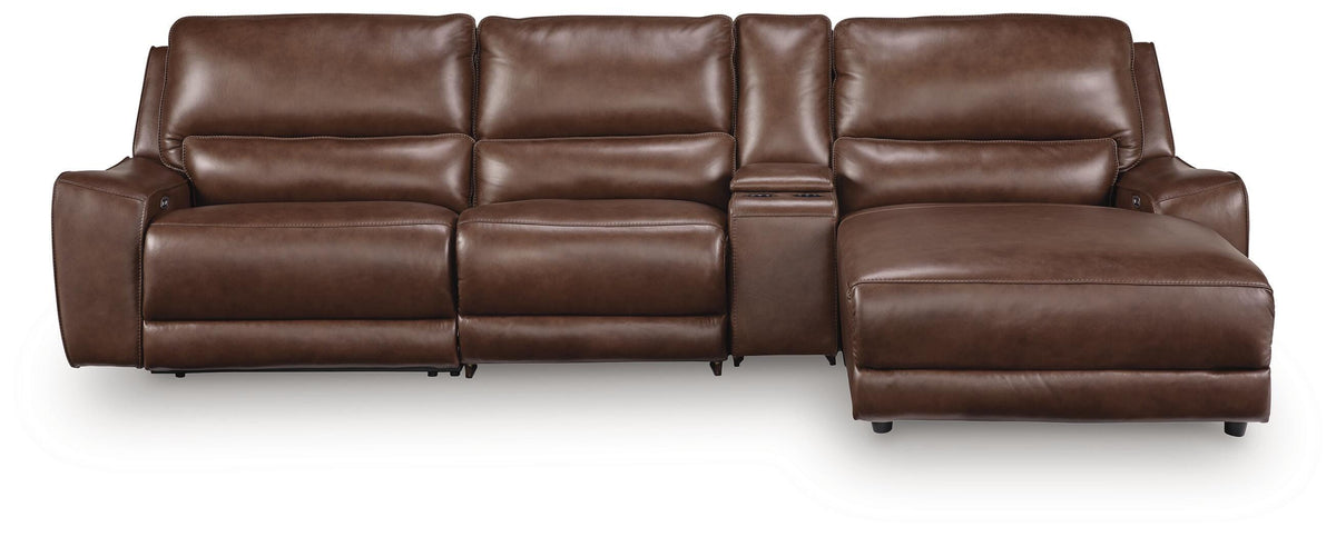 DeepWakes 4-Piece Reclining Sectional with Chaise and Storage Console Leather