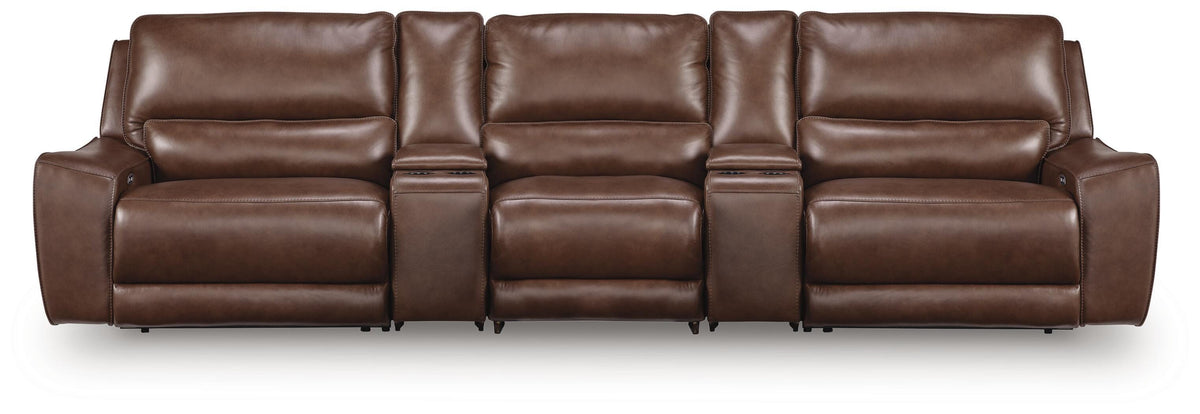 DeepWakes 5-Piece Reclining Sectional with Storage Consoles Leather