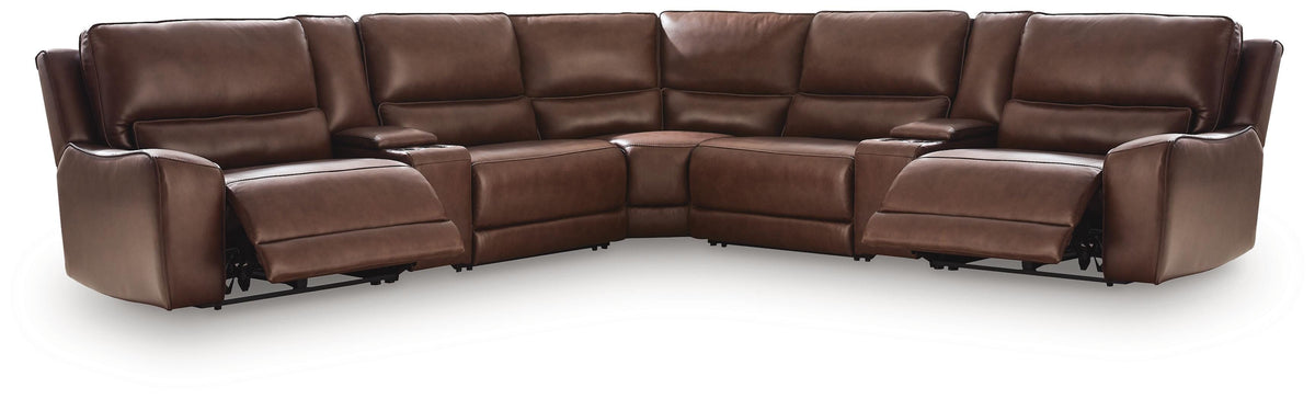 DeepWakes 7-Piece Reclining Sectional with Storage Consoles Leather