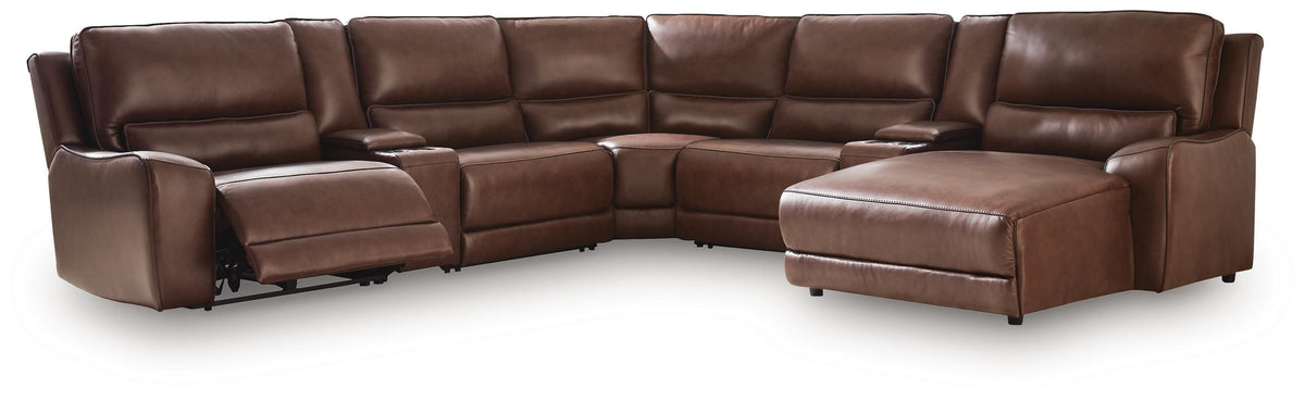 DeepWakes 7-Piece Reclining Sectional with Chaise and Storage Consoles Leather