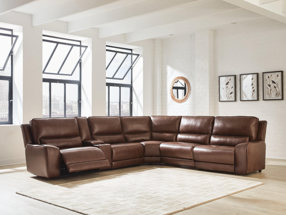DeepWakes 6-Piece Reclining Sectional with Storage Console Leather