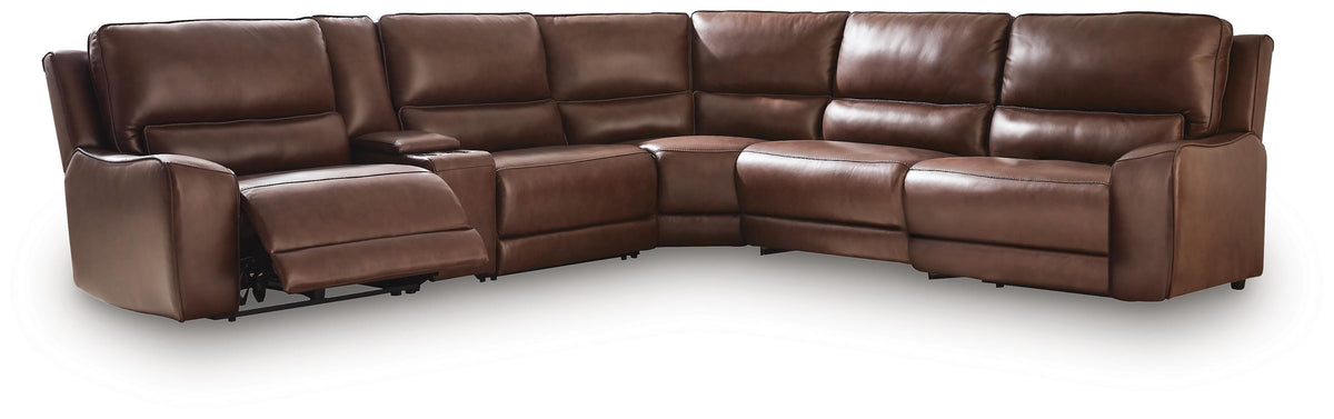 DeepWakes 6-Piece Reclining Sectional with Storage Console Leather