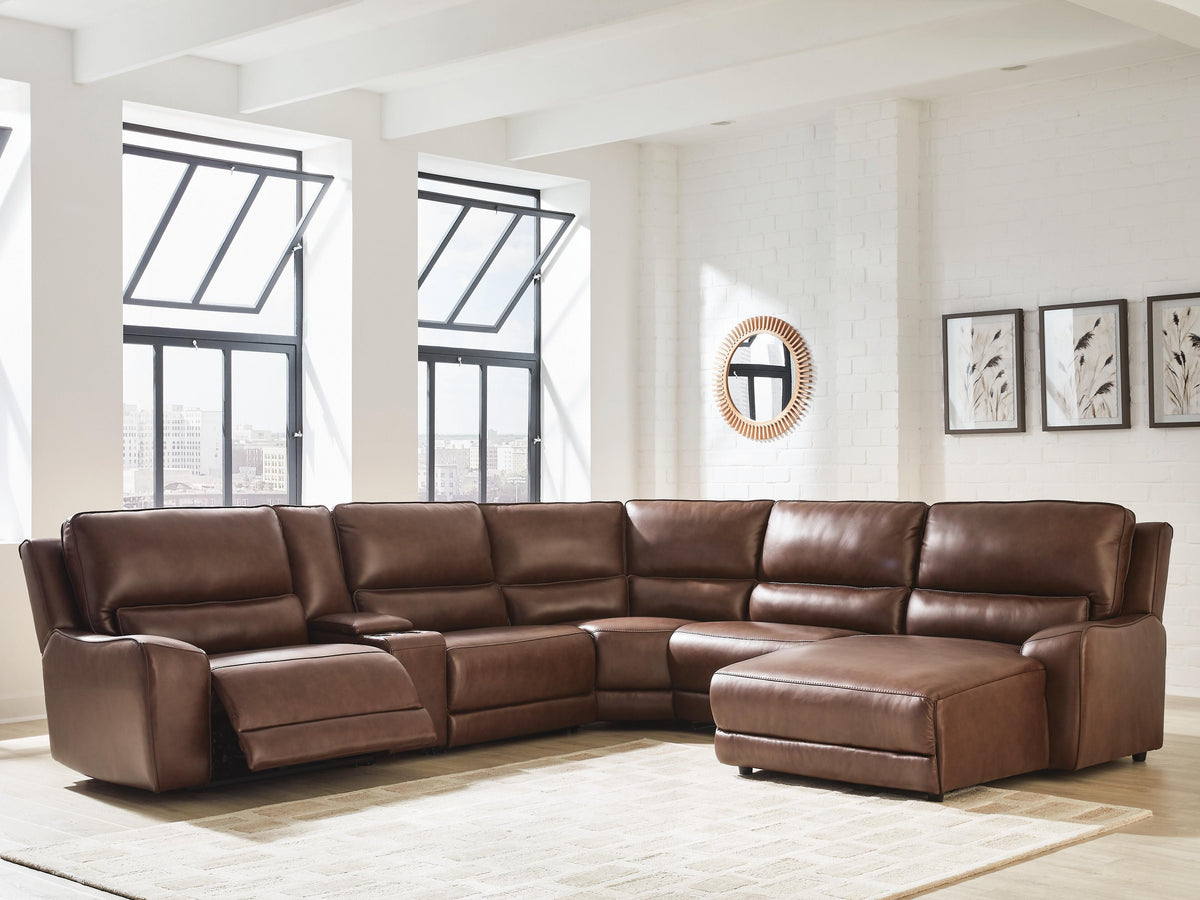DeepWakes 6-Piece Power Reclining Sectional with Chaise Leather