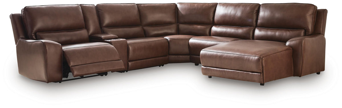 DeepWakes 6-Piece Power Reclining Sectional with Chaise Leather