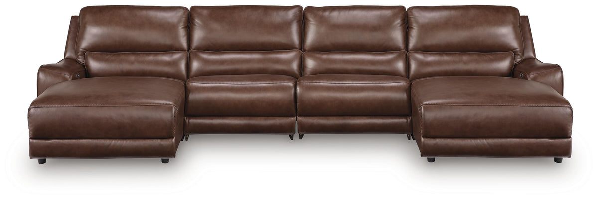 DeepWakes 4-Piece Reclining Sectional with Double Chaise Leather