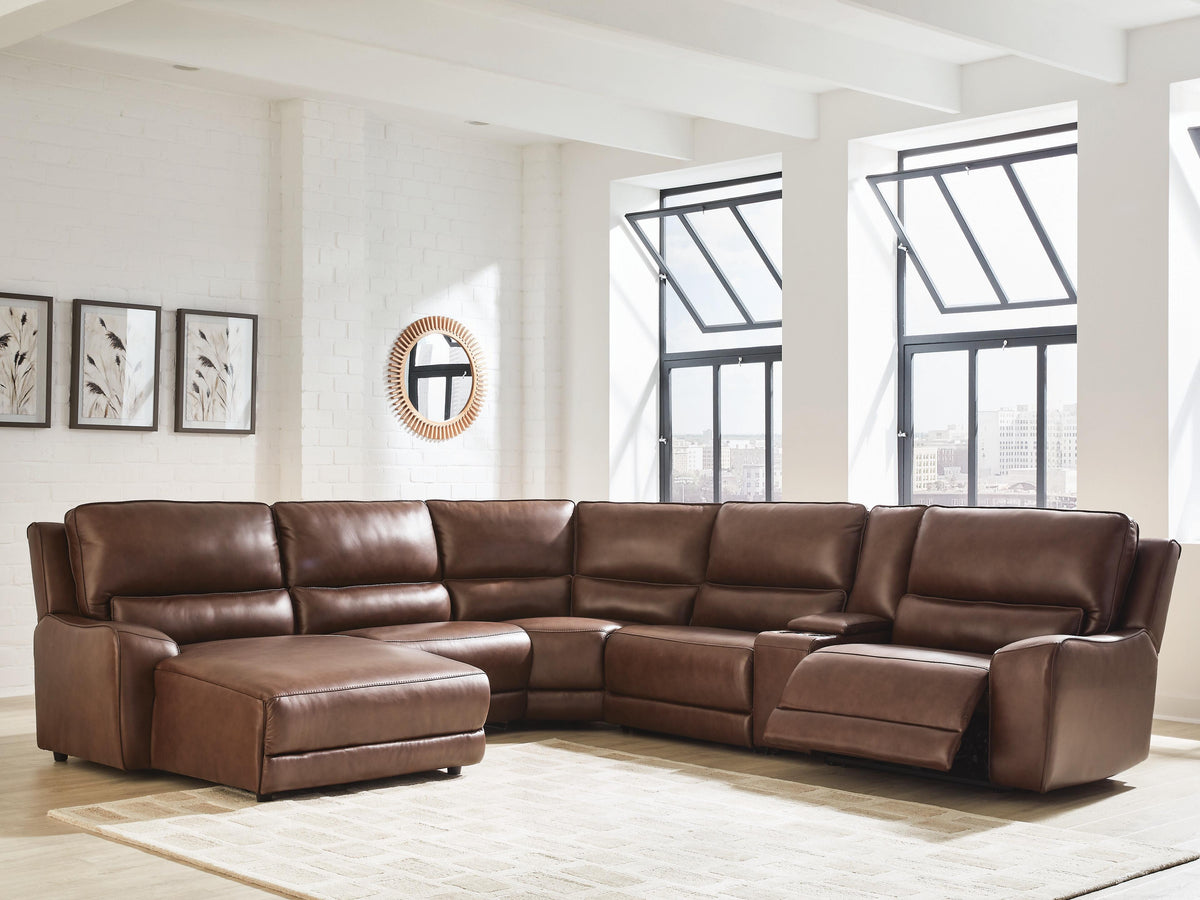 DeepWakes 6-Piece Power Reclining Sectional with Chaise Leather