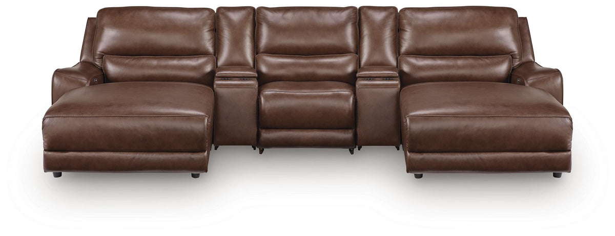 DeepWakes 5-Piece Reclining Sectional with Double Chaise and Storage Consoles Leather