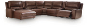 DeepWakes 7-Piece Reclining Sectional with Chaise and Storage Consoles Leather