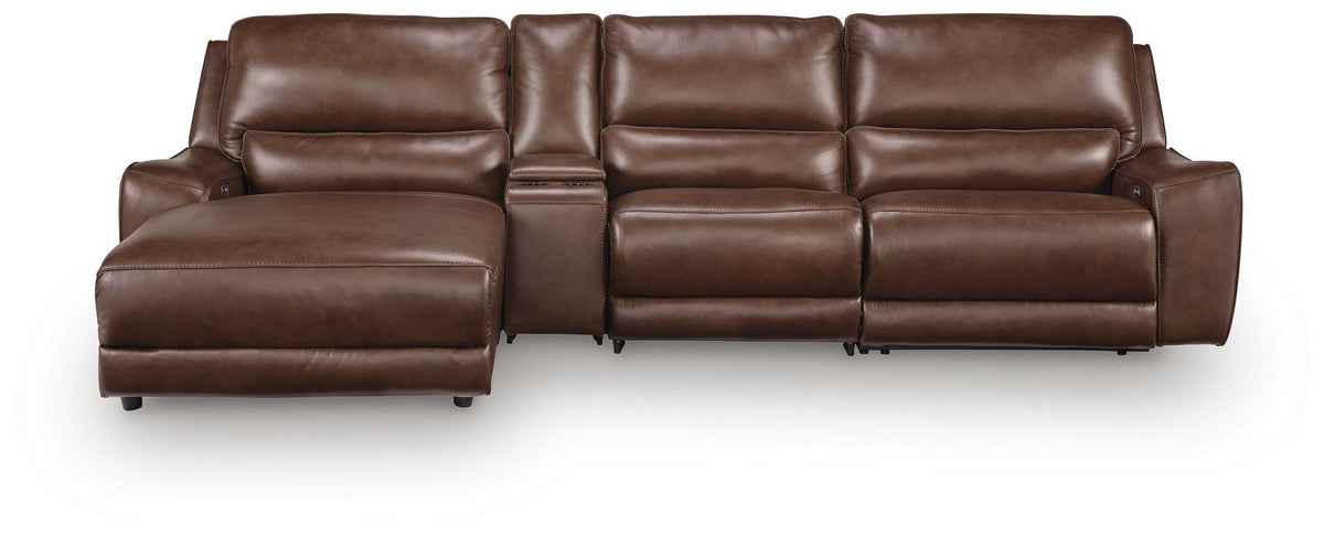 DeepWakes 4-Piece Reclining Sectional with Chaise and Storage Console Leather