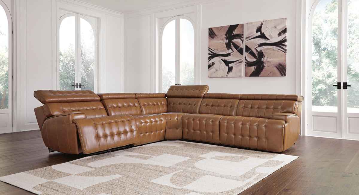 Temmpton 5-Piece Power Reclining Sectional Leather