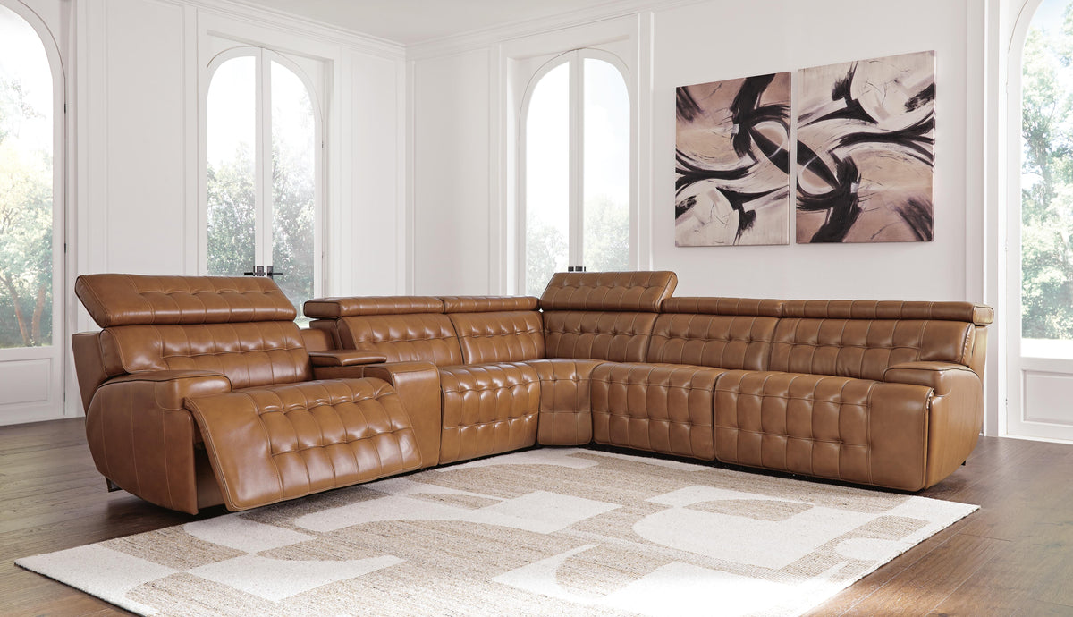 Temmpton 6-Piece Power Reclining Sectional Leather