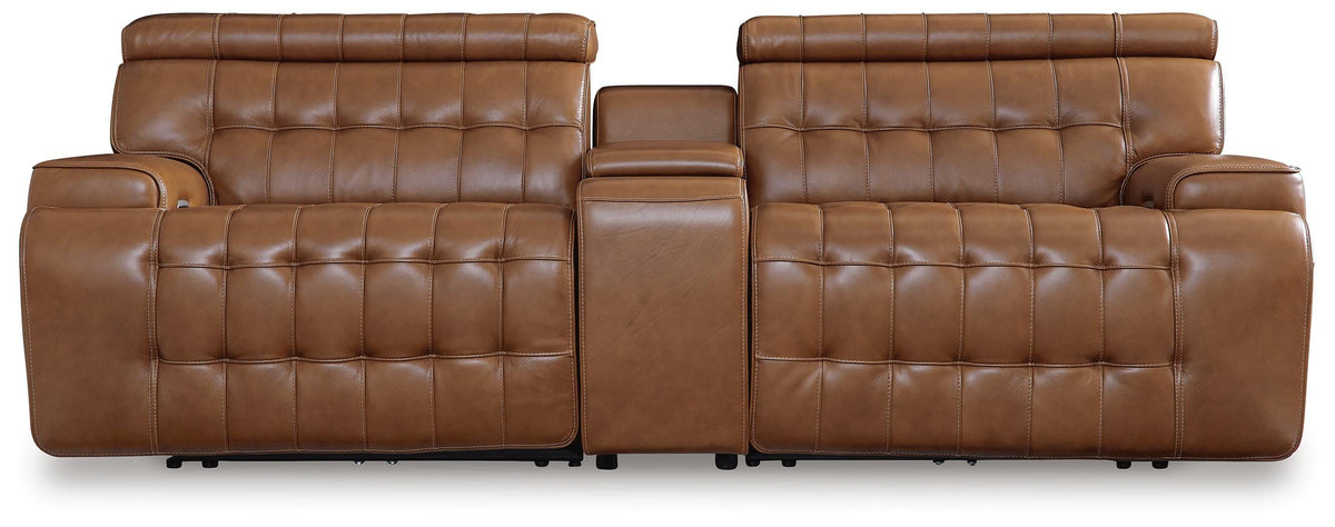 Temmpton 3-Piece Power Reclining Sectional Loveseat with Console Leather