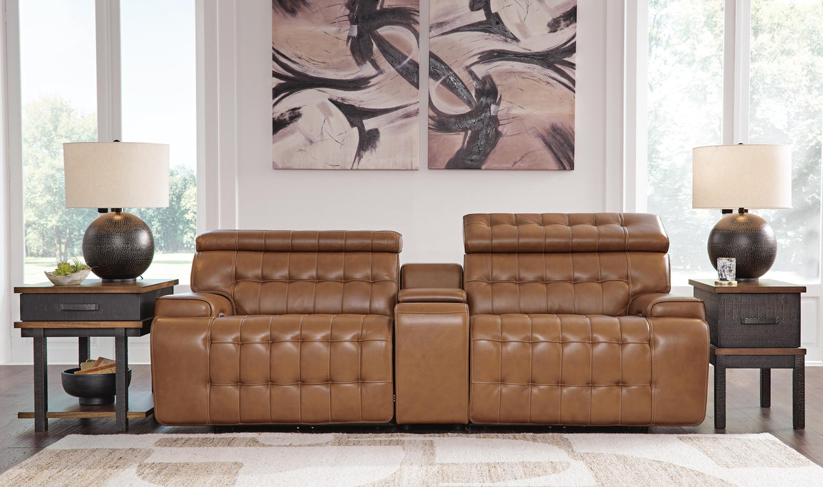 Temmpton 3-Piece Power Reclining Sectional Loveseat with Console Leather