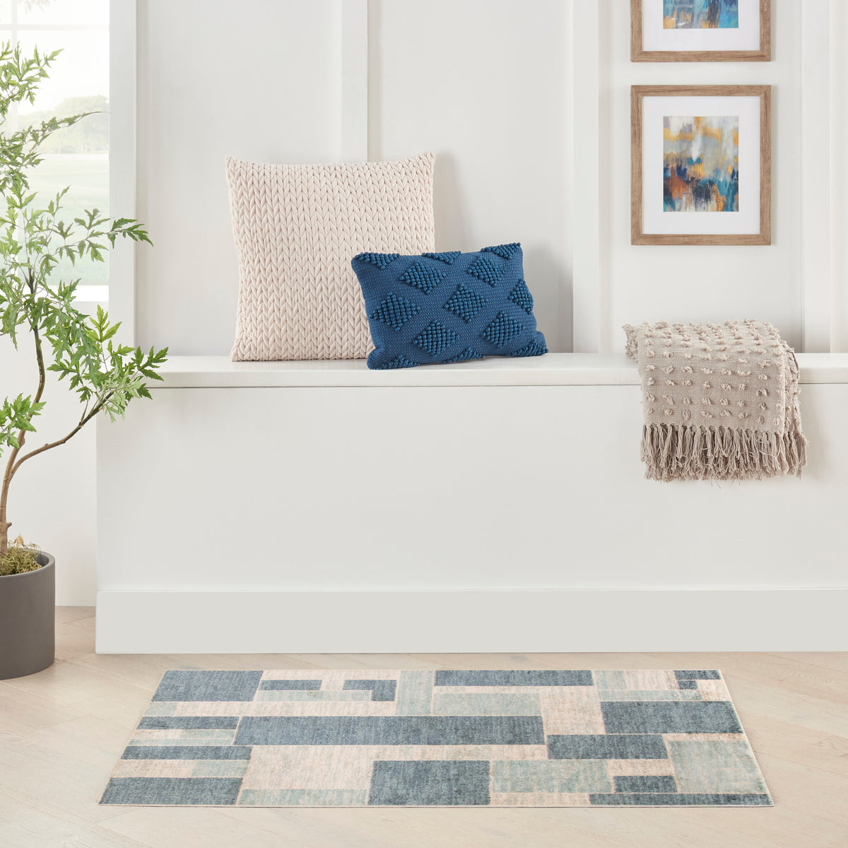 Astra Machine Washable ASW09 Blue Ivory Rug - room scene
