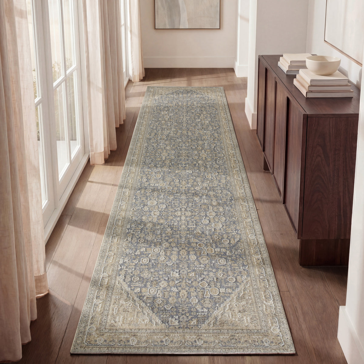 Retreat RET03 Ivory Blue Rug - room scene