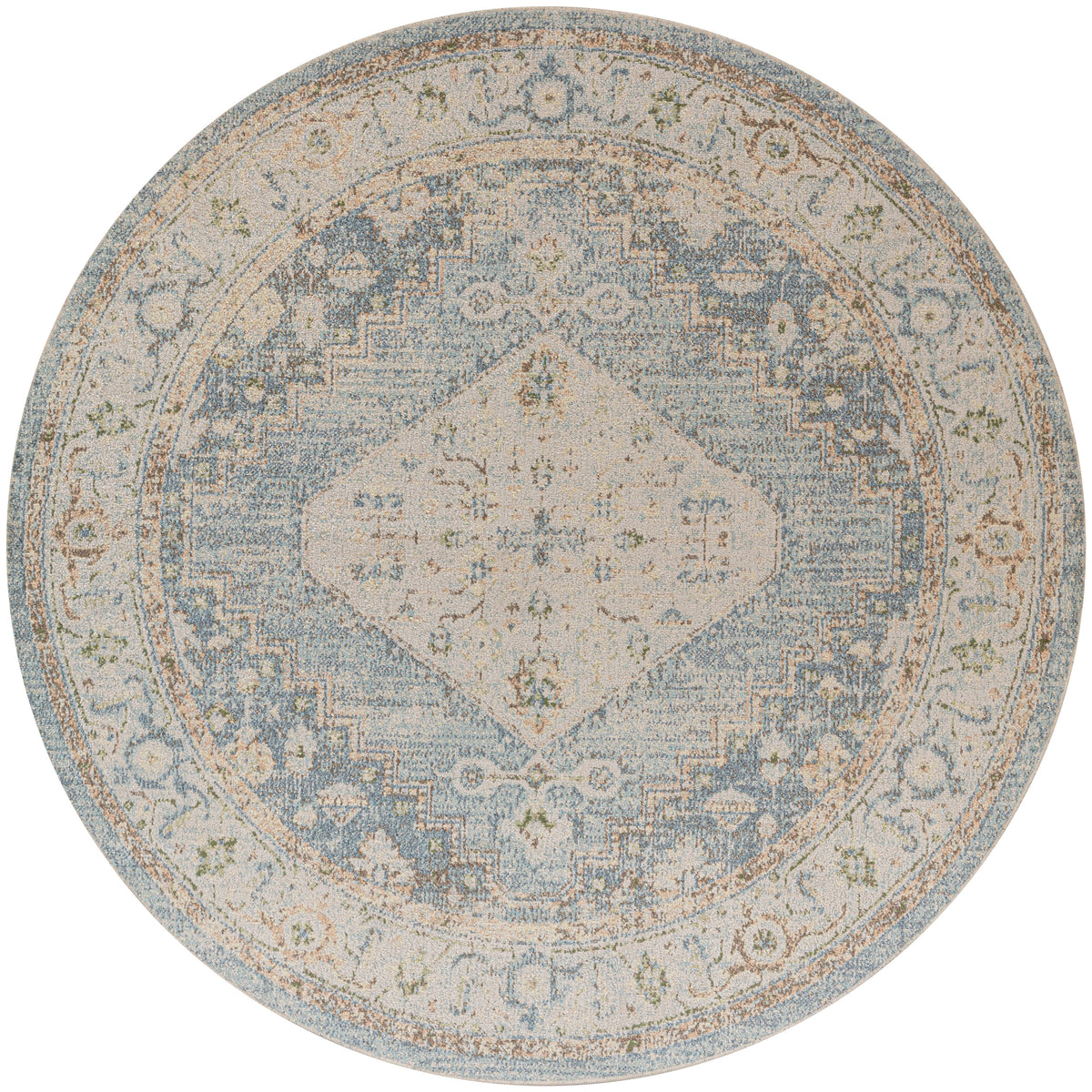 Astra Machine Washable ASW11 Silver Blue Rug - Round