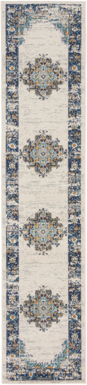 Passion PSN03 Ivory Grey Blue Rug - Runner