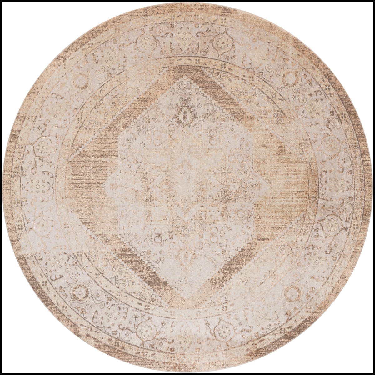 Astra Machine Washable ASW13 Beige Rug - Round
