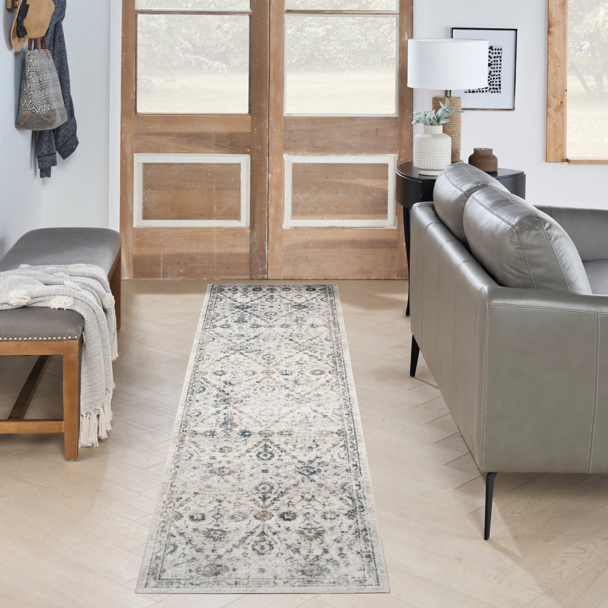 Astra Machine Washable ASW16 Ivory Blue Rug - room scene