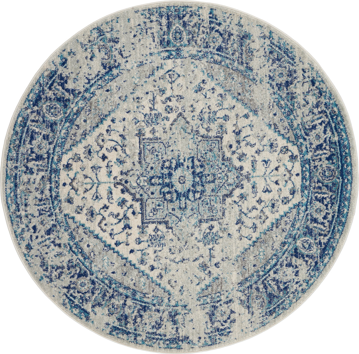 Tranquil TRA06 Ivory Light Blue Rug - Round