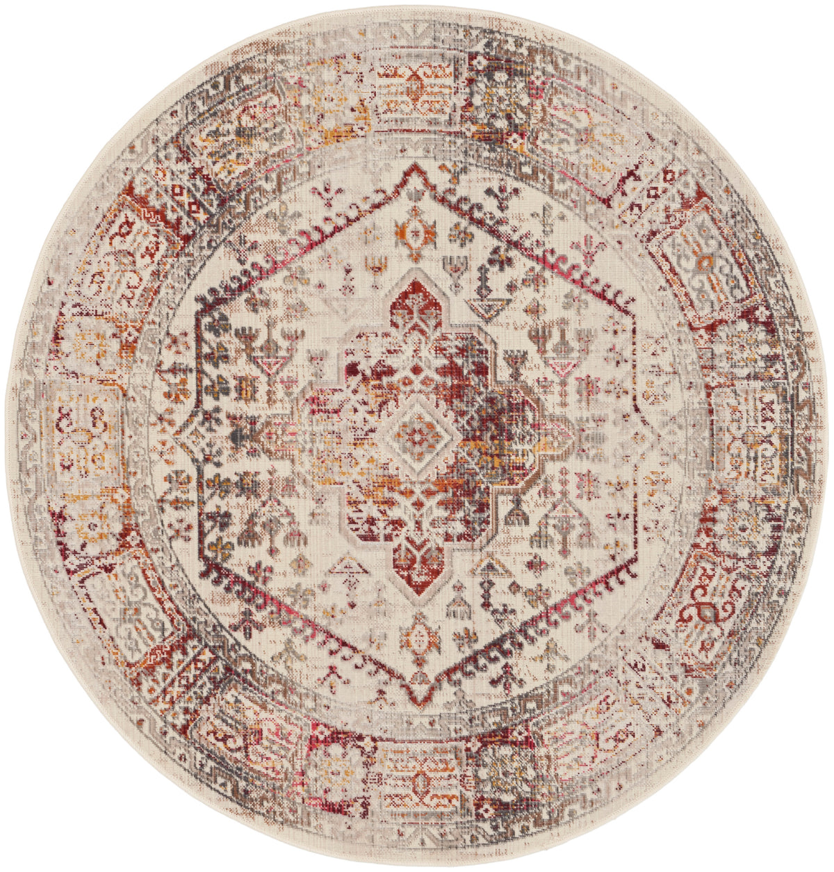 Vintage Kashan VKA08 Ivory Red Rug - Round