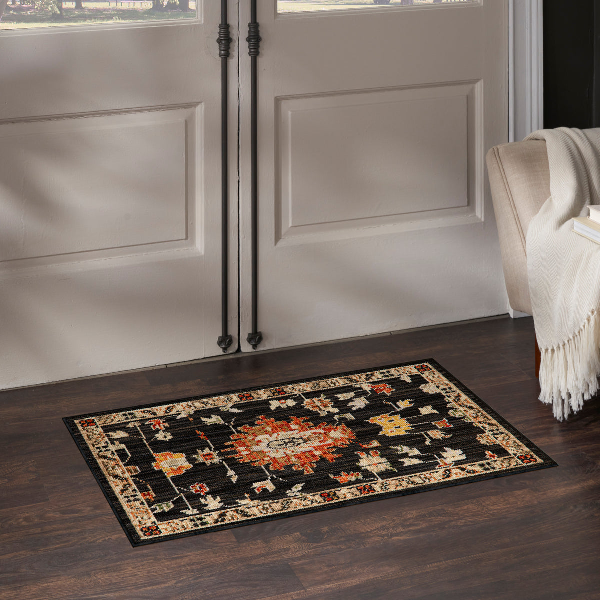 Antique Bloom ANB01 Black Rug - room scene