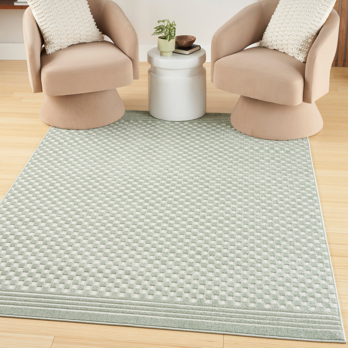 Care Free CAF02 Green Rug - room scene