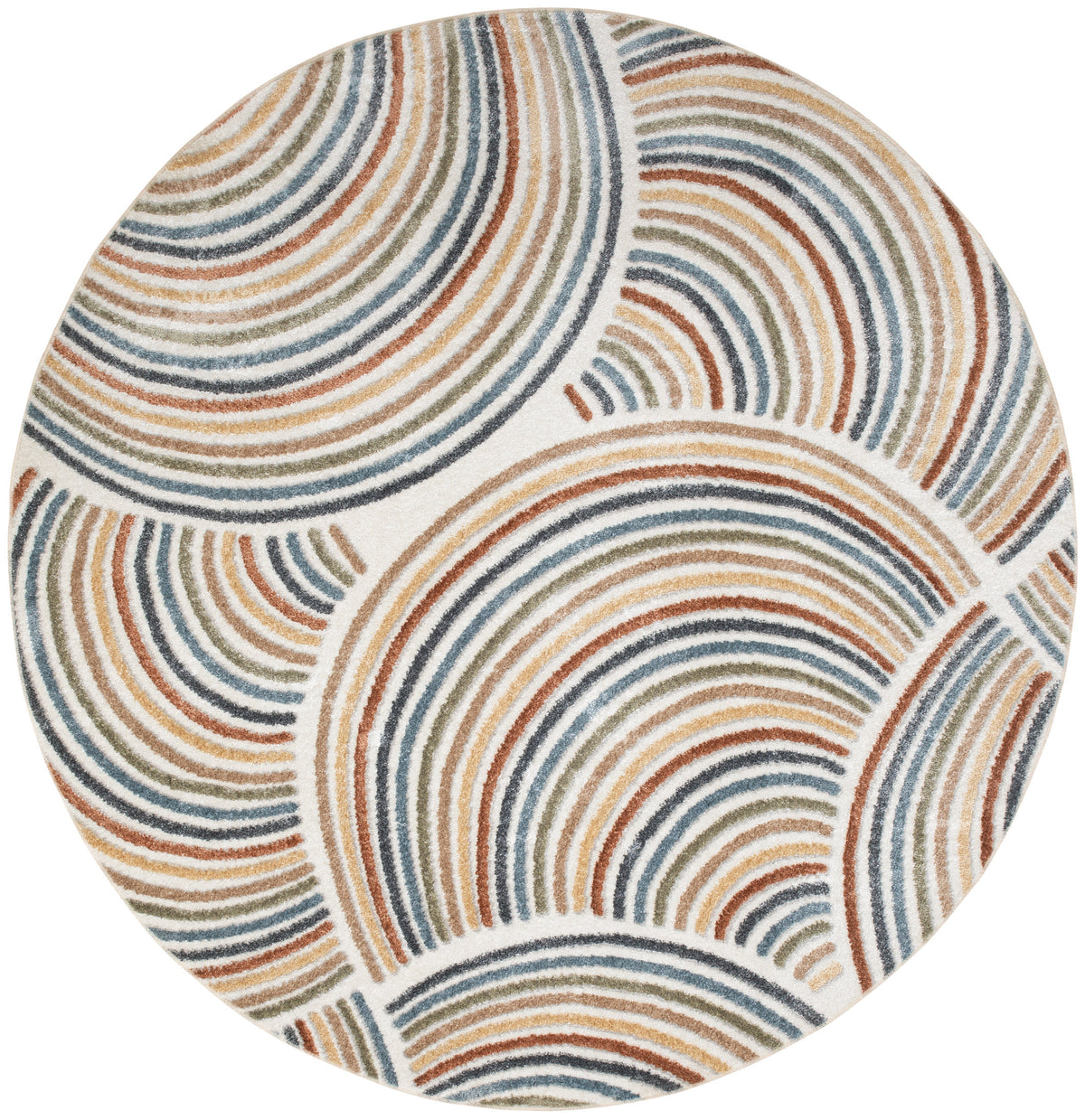 Astra Machine Washable ASW08 Ivory Multicolor Rug - Round