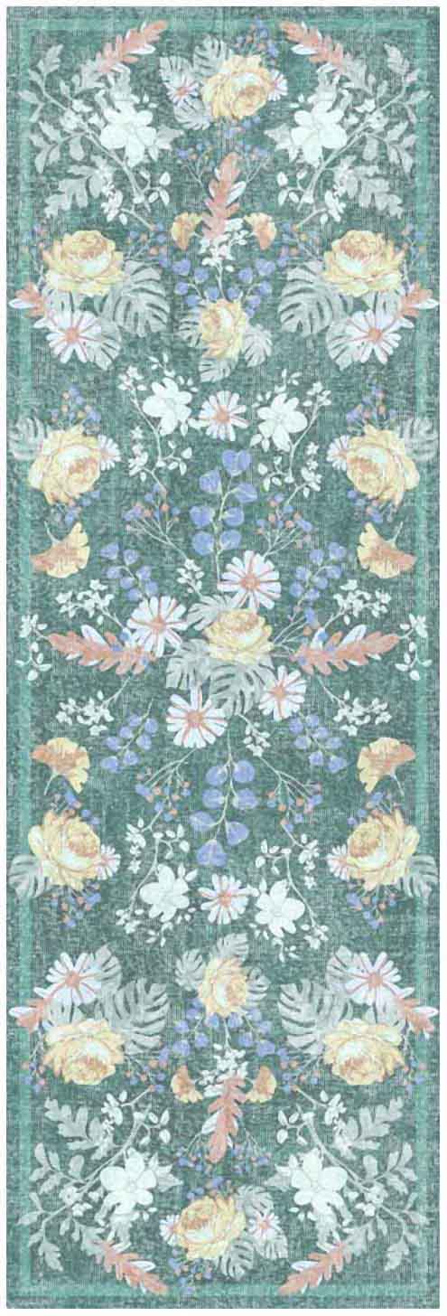 Botanical Washables BOT02 Green Multicolor Rug - Runner