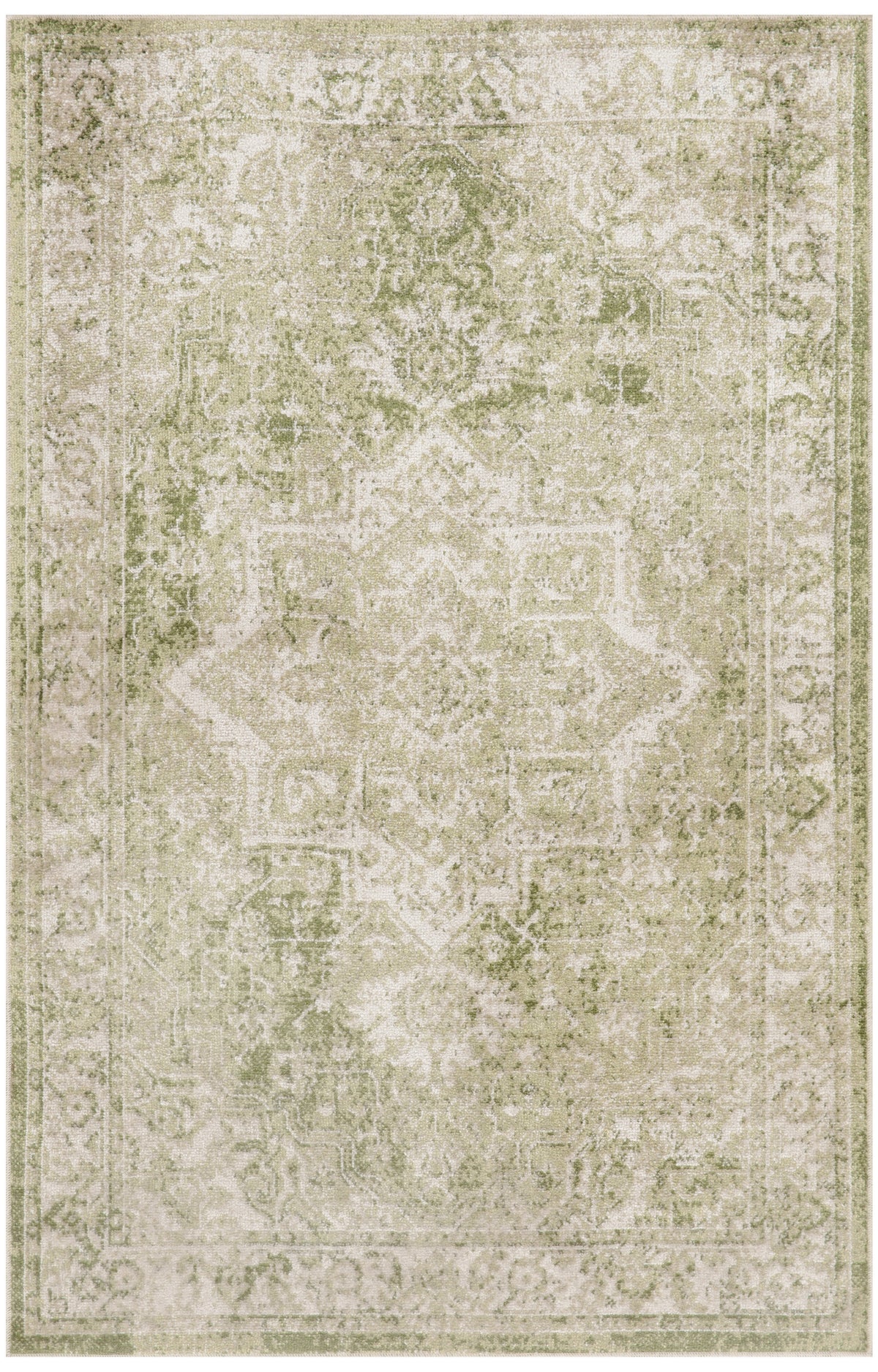 Astra Machine Washable ASW12 Ivory Green Rug - Rectangle