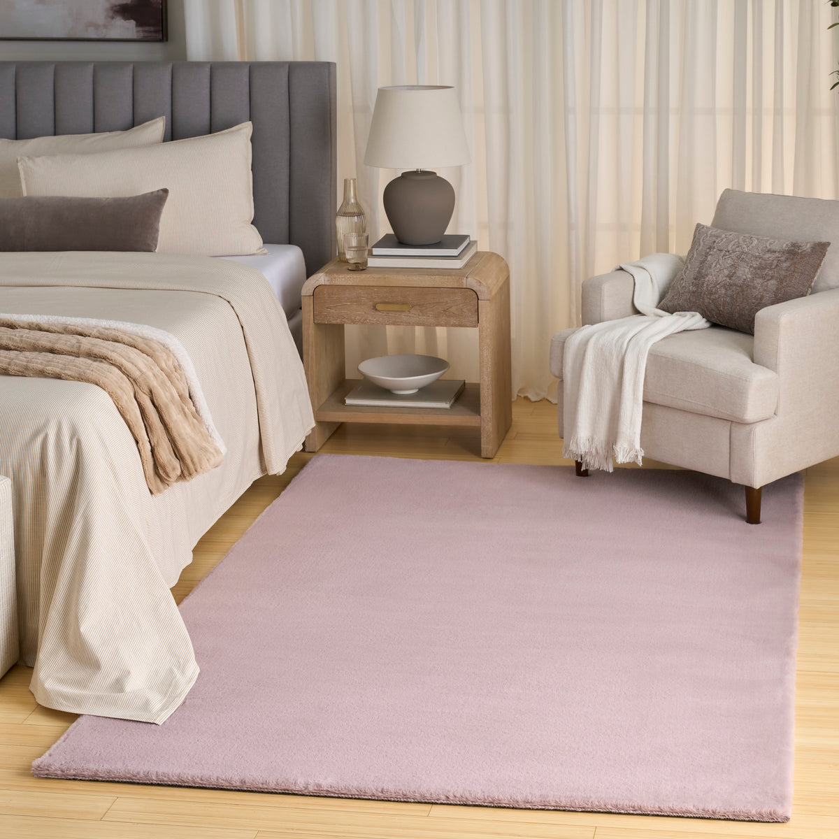 Soft Plush Rabbit Fur SFF01 Lavender Rug - room scene