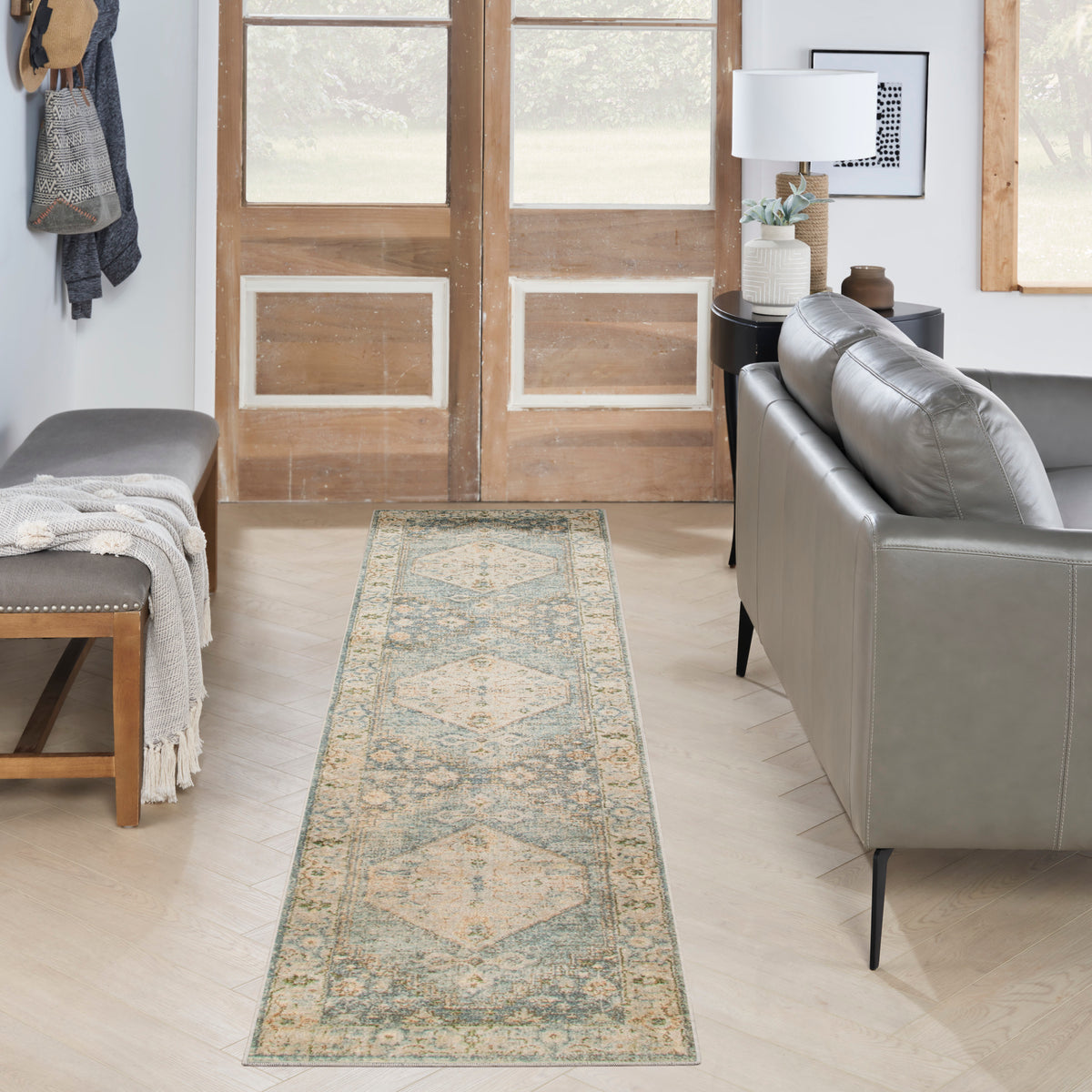 Astra Machine Washable ASW11 Silver Blue Rug - room scene