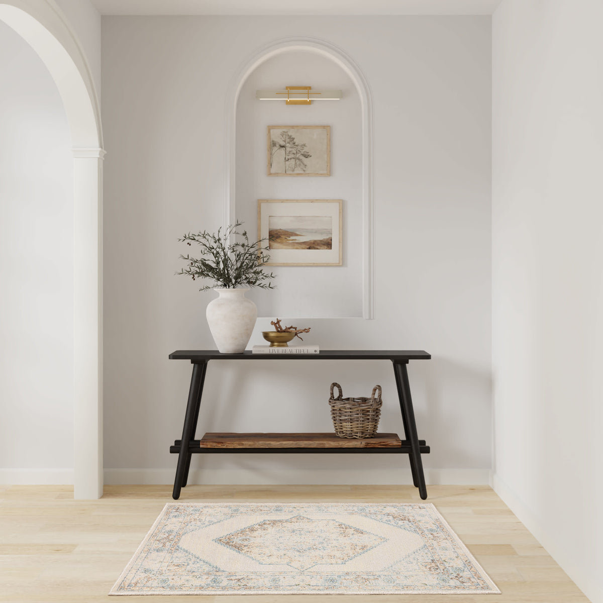 Astra Machine Washable ASW13 Ivory Blue Rug - room scene