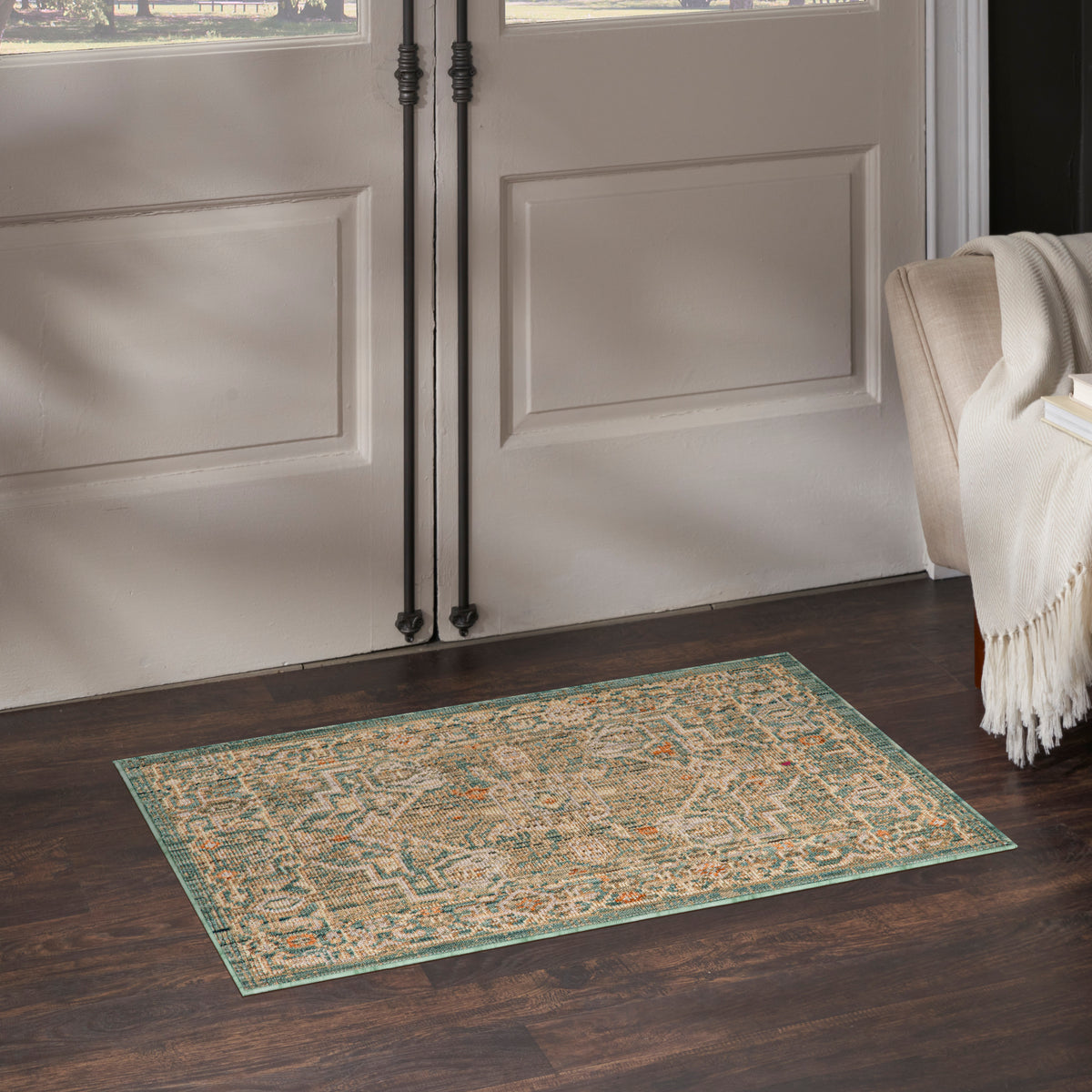 Antique Bloom ANB03 Teal Rug - room scene