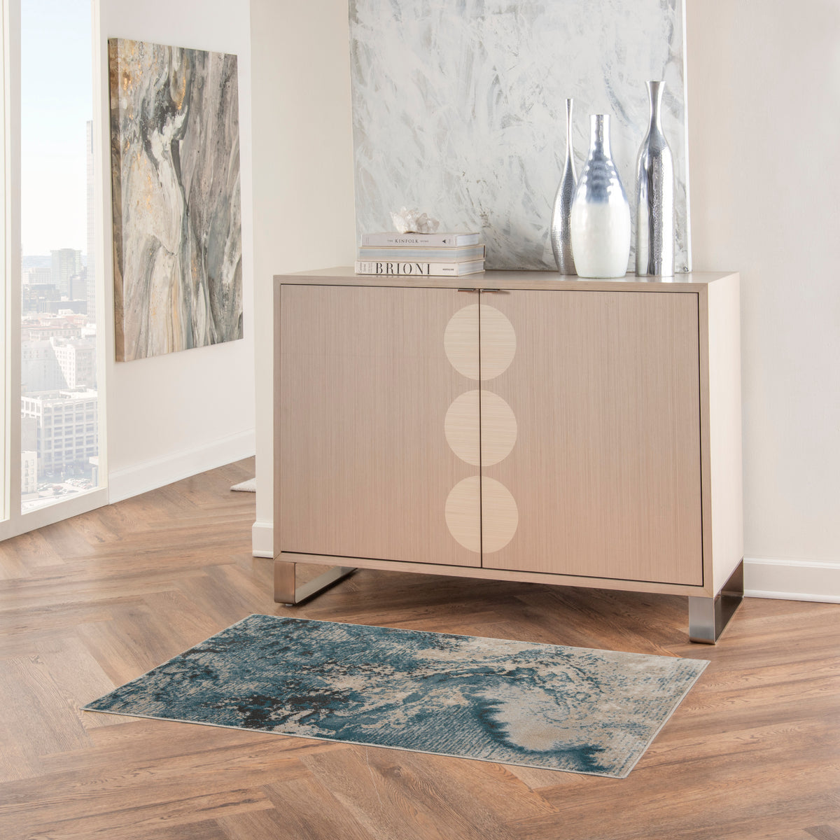 Maxell MAE08 Ivory Teal Rug - room scene