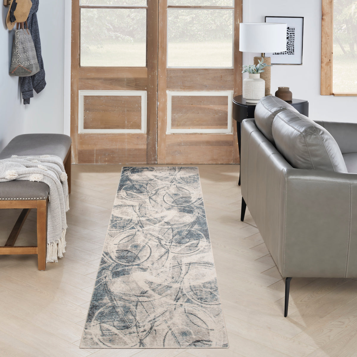 Astra Machine Washable ASW14 Silver Blue Rug - room scene