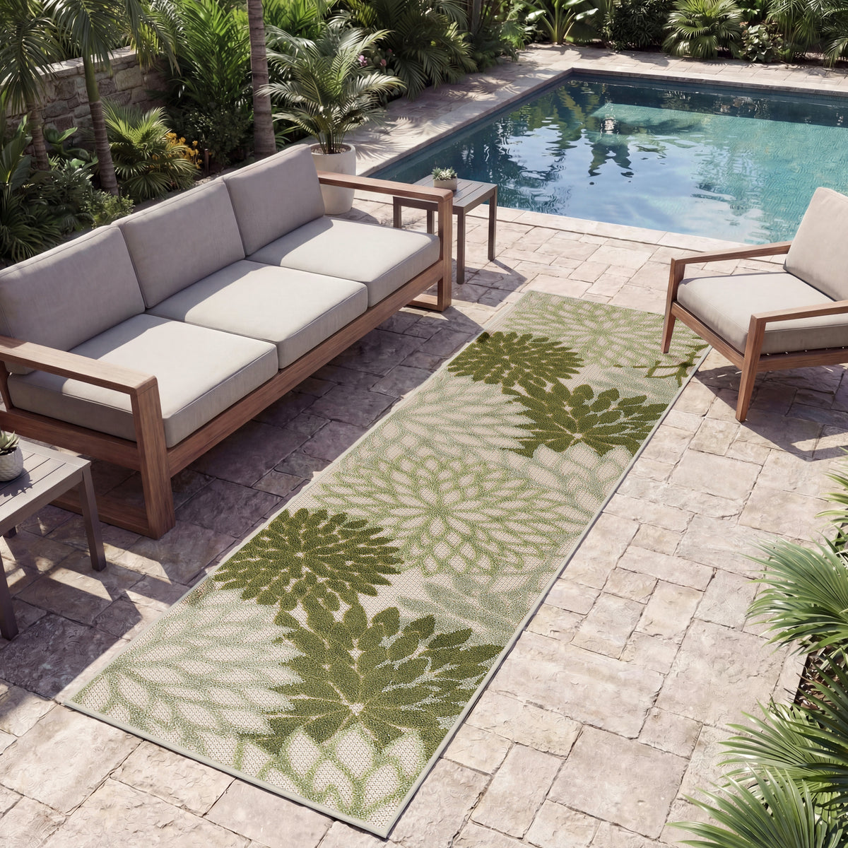 Aloha ALH05 Ivory Green Rug - room scene